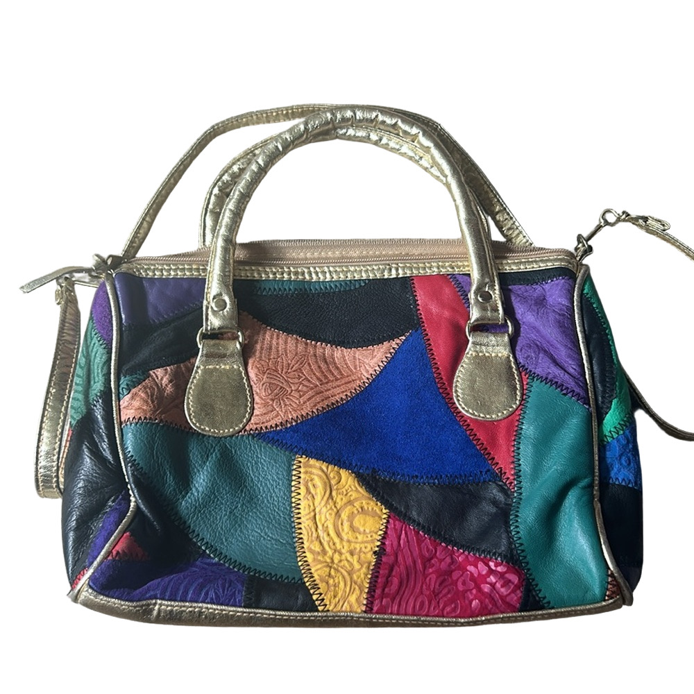 Vintage 80's Patchwork Multicolour Strap Mod Hippie Boho Retro bag by La Covina - Picture 2 of 13